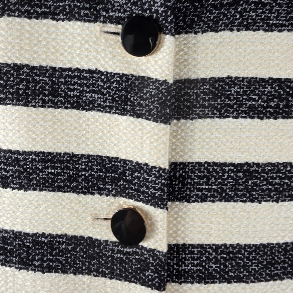 Talbot Woven Striped Blazer Jacket Women's Black Cream Button Front Collarless - Picture 4 of 6